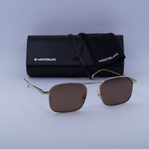 Montblanc MB0218S 002 Square Sunglasses - Gold/Brown - Picture 1 of 9